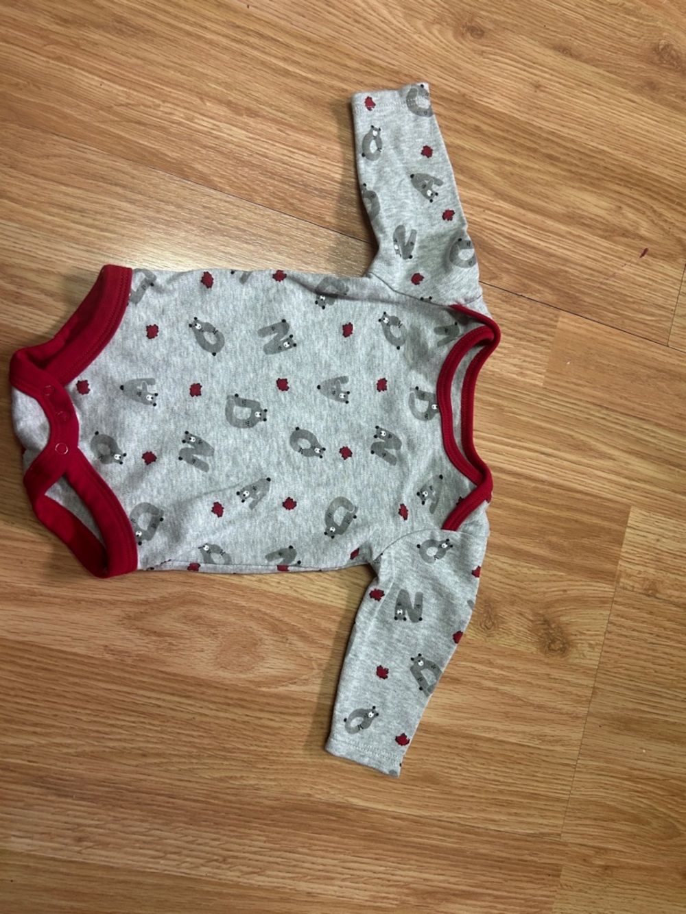 Grey Canadiana Baby Bodysuit with Red Trim